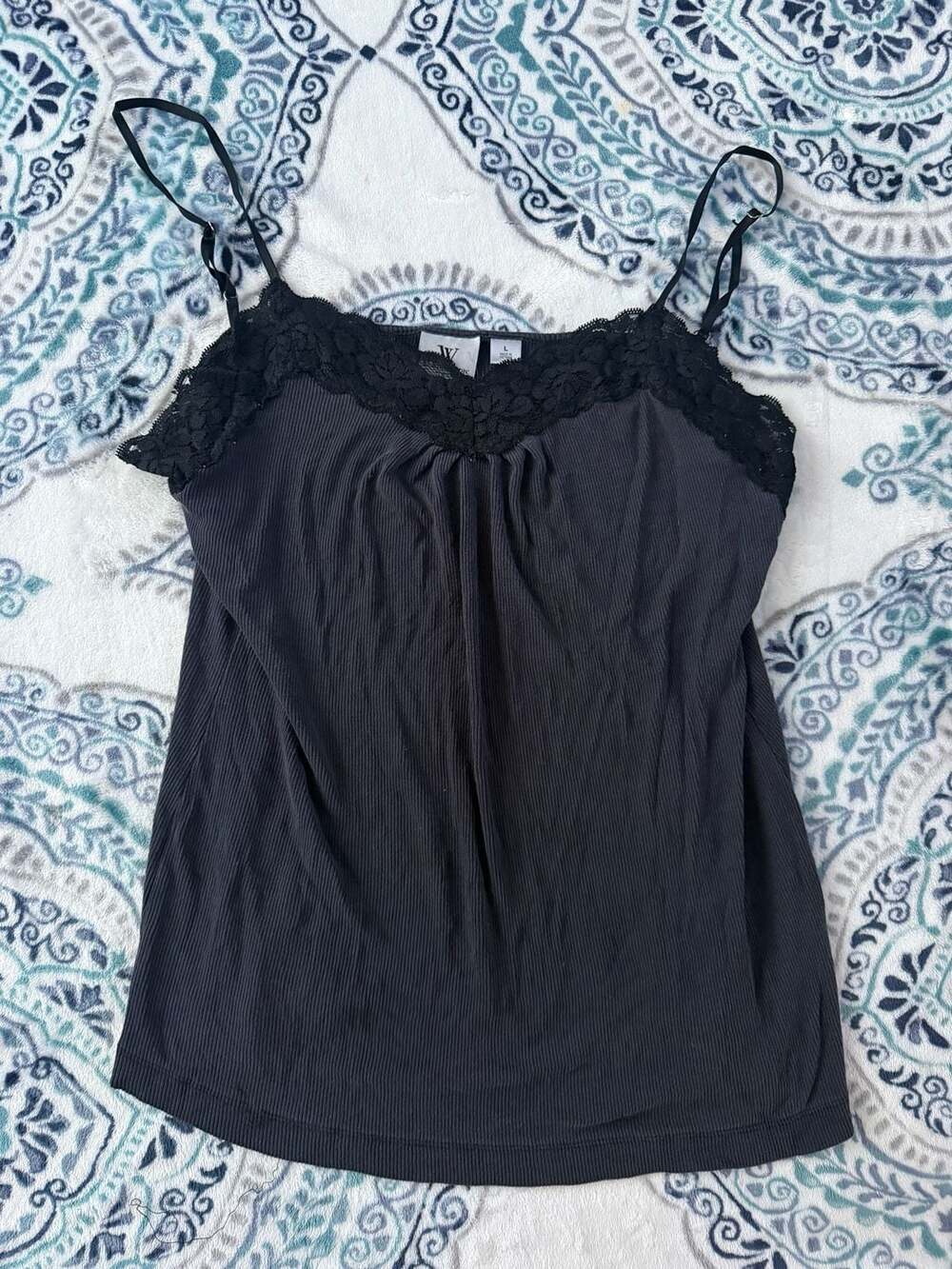Worthington Stretch Black Lace Trim Camisole Size L